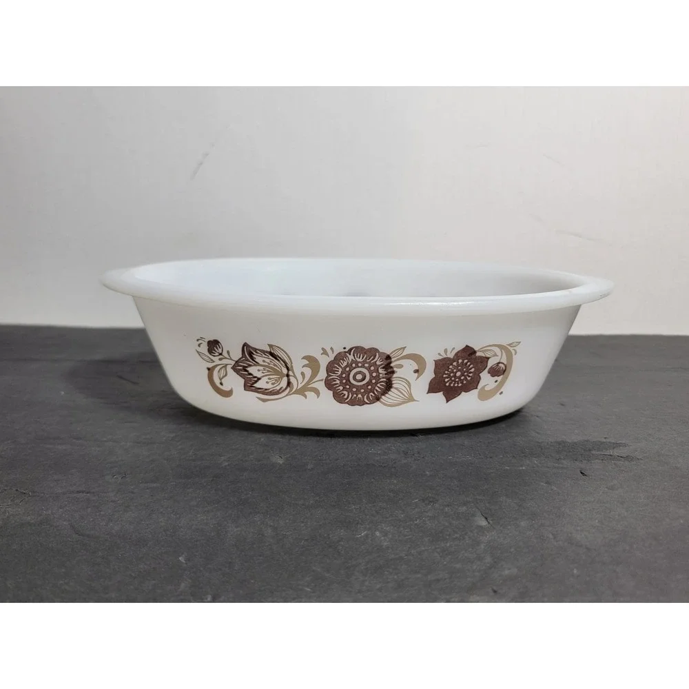 Vintage Glasbake Casserole Dish Autumn Tone Floral 1 Quart J235 No Lid